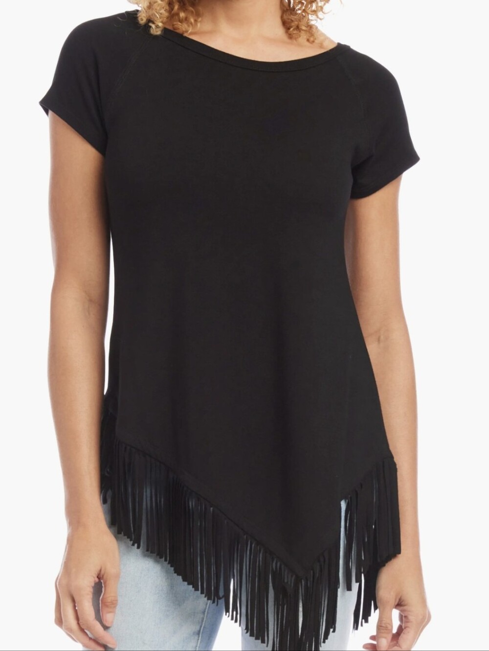 Karen Kane Black Angle Fringe Top Size Small NWT